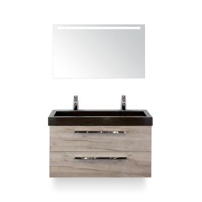 Seville Badmeubelset 100 cm - Craft Oak - Wastafel Lucca 2 kraangaten - met Sence Spiegel