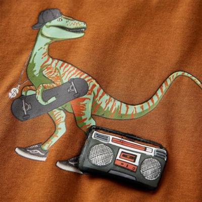 Kindershirt met lange mouwen dinosaurusprint 116 cognackleurig - thumbnail