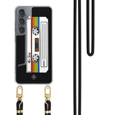 Samsung Galaxy S25 hoesje met zwart koord - Cassette mixtape Samsung Galaxy S25 hoesje met zwart koord - Cassette mixtape