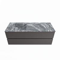 MONDIAZ VICA-DLUX 130cm badmeubel onderkast Dark grey 2 lades. Inbouw wastafel CLOUD links zonder kraangat, kleur Lava. - thumbnail