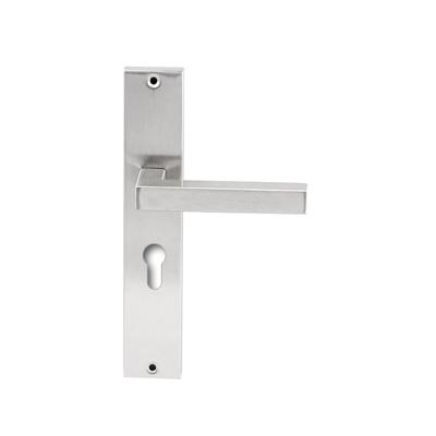 Hardbrass Deurkruk Geneve op rechthoekig langschild profielcilindergat 55mm - RVS