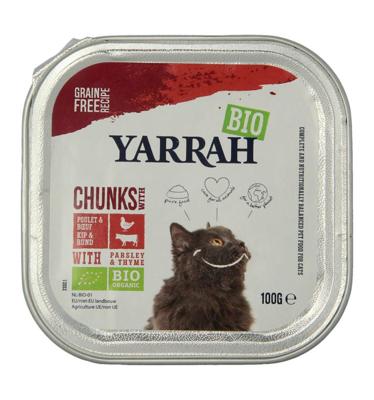 Yarrah natvoer kat kuipje Chunks graanvrij bio kip & rund 16x100gr
