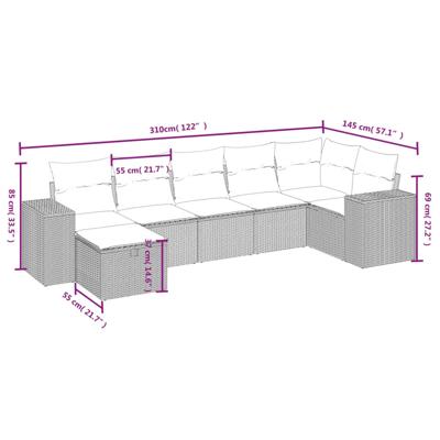 8-delige Loungeset met kussens poly rattan zwart - thumbnail