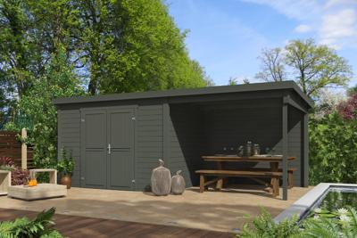 Outdoor Life Kjeld Tuinhuis 550x250 cm 28 mm vuren Green Grey gecoat- Lessenaarsdak- Hout- Outdoor Life