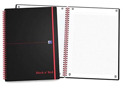Oxford BLACK N&apos; RED spiraalblok kunststof, 140 bladzijden ft A4, geruit 5 mm