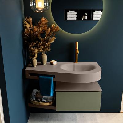 MONDIAZ RIVA 100cm badmeubel onderkast / planchet kleur Army met 1 lade. Wastafel DULCET rechts 1 kraangat kleur Smoke. MONDIAZ RIVA 100cm badmeubel onderkast / planchet kleur Army met 1 lade. Wastafel DULCET rechts 1 kraangat kleur Smoke.