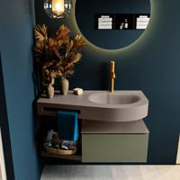 MONDIAZ RIVA 100cm badmeubel onderkast / planchet kleur Army met 1 lade. Wastafel DULCET rechts 1 kraangat kleur Smoke. - thumbnail