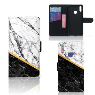 Huawei Y7 (2019) | Bookcase | Marmer Wit Zwart - Origineel Cadeau Man