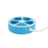 Ronde design stekkerdoos - CHACON - 4X16 A - 1,5 m snoer - Met 2 USB-A + Schakelaar - Blauw - thumbnail