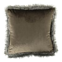 Taupe Fluwelen Kussen met Bontrand (45 x 45 cm) - thumbnail