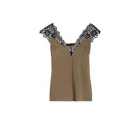 Morgan top met kant kaki - thumbnail