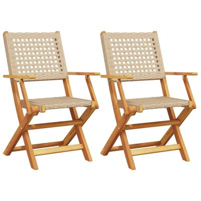 Tuinstoelen 4 st inklapbaar poly rattan en massief hout beige