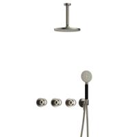 Hotbath Cobber - CW7067 - Inbouw Regendoucheset - Geborsteld Nikkel - 2 Stopkranen - Thermostatisch - Plafondbuis 15 cm - Hoofddouche 200 mm - Ronde Handdouche 3 Standen - Waterbesparend - thumbnail