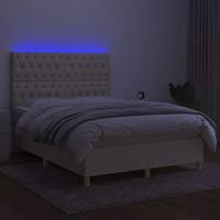 Boxspring met matras en LED stof crèmekleurig 140x200 cm - thumbnail