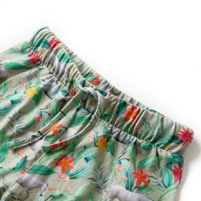 Kindershorts met trekkoord eenhoorn en plantenprint 104 lichtkaki