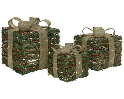 Micro LED verlichting kado rattan bo w.wit 3 st ASS Lumineo - Lumineo