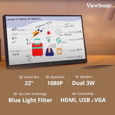 Viewsonic TD2230 Touchscreen monitor Energielabel: F (A - G) 54.6 cm (21.5 inch) 1920 x 1080 Pixel 16:9 14 ms USB-A 3.2 Gen 1, VGA, HDMI, DisplayPort, Audio,