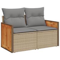 7-delige Loungeset met kussens poly rattan beige - thumbnail