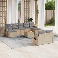 10-delige Loungeset met kussens poly rattan gemengd beige - thumbnail