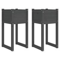 Plantenbakken 2 st 40x40x81 cm massief grenenhout grijs - thumbnail