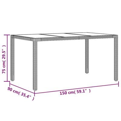 Tuintafel met glazen blad 150x90x75 cm poly rattan zwart - thumbnail