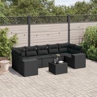 8-delige Loungeset met kussens poly rattan zwart - thumbnail