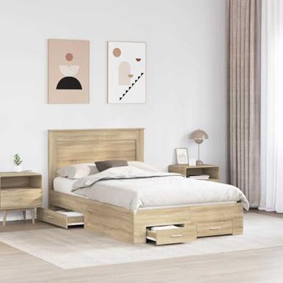 Bedframe met lade met hoofdeinde met opslag Bewerkt hout