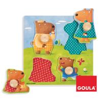 Goula puzzel - houten knopjespuzzel met 4 beren - 4 stukjes - thumbnail