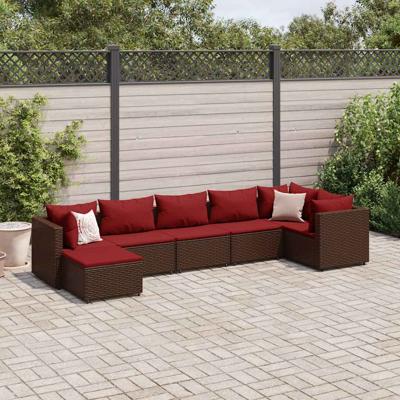 8-delige Loungeset met kussens poly rattan bruin