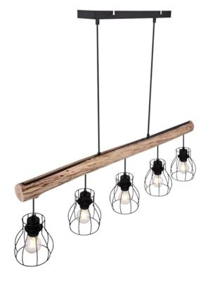 Globo HanglampMina zwart met hout 5-lichts - 15326-5N