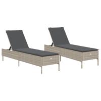 Ligstoelen 2 st met kussen poly rattan lichtgrijs - thumbnail