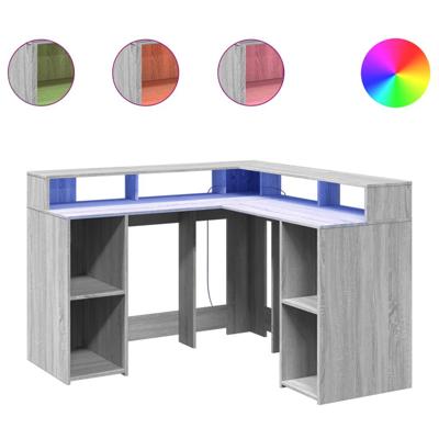 Bureau met LED-verlichting 130x130x91 cm hout grijs sonoma - thumbnail