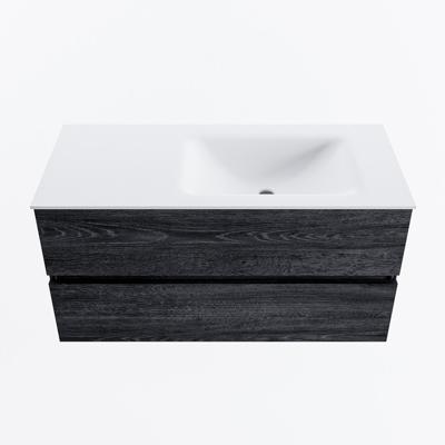 MONDIAZ VICA 100cm badmeubel onderkast Antracite 2 lades. Wastafel CLOUD rechts 1 kraangat, kleur Talc.