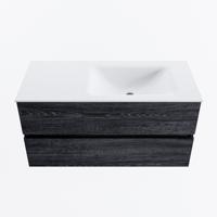 MONDIAZ VICA 100cm badmeubel onderkast Antracite 2 lades. Wastafel CLOUD rechts 1 kraangat, kleur Talc. - thumbnail