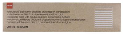 HEMA Hersluitbare Zakjes 1L Drukstrips En Standbodem - 20 Stuks