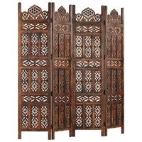 Kamerscherm 4 panelen handgesneden 160x165 cm mangohout bruin - thumbnail