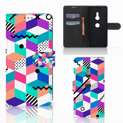 Sony Xperia XZ3 Book Case Blokken Kleurrijk Sony Xperia XZ3 Book Case Blokken Kleurrijk