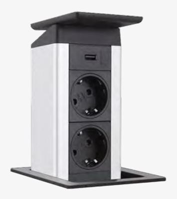 Port Push 2x230V / 1x USB lader - deksel RVS