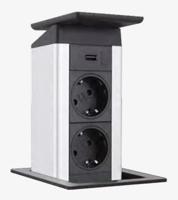 Port Push 2x230V / 1x USB lader - deksel RVS - thumbnail