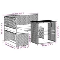 Tuinbank met tafel en kussens L-vormig poly rattan grijs - thumbnail