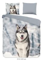 Good Morning Dekbedovertrek "husky hond" - Grijs - (200x200/220 cm) - Katoen Flanel - thumbnail