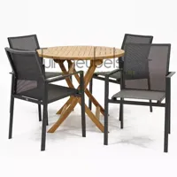 Tuinset Delia grijs stapelbaar met Milton tafel rond 90 - thumbnail