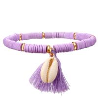 Enkelband Platte Kralen Schelp & Kwastje - Paars - thumbnail