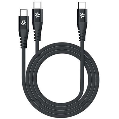 Celly 100W USB-C naar 2x USB-C kabel 1m, zwart