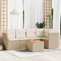 6-delige Loungeset met kussens poly rattan beige - thumbnail
