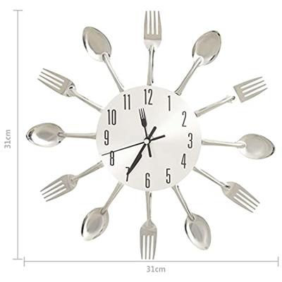 Wandklok lepel-en-vork 31 cm aluminium zilverkleurig