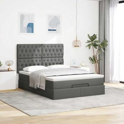 Ottoman bed met matras en LED's 140x190cm stof donkergrijs