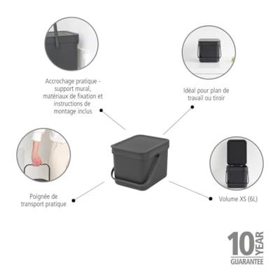 Brabantia Sort and Go Afvalemmer 6L Grijs