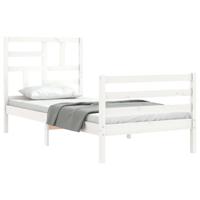 Bedframe met hoofdbord massief hout wit - thumbnail