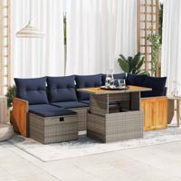 7-delige Loungeset met kussens poly rattan acacia zwart - thumbnail
